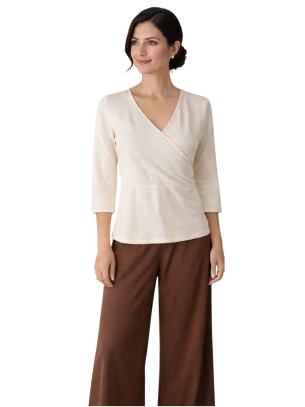 White House Black Market Faux Wrap Top Cream Size Large